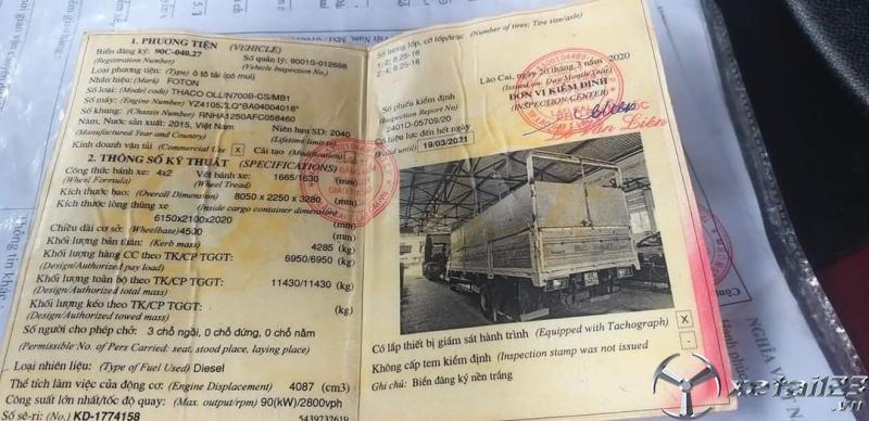 Xe Thaco Ollin 700B sx 2015 thùng mui bạt cần bán với giá 310 triệu