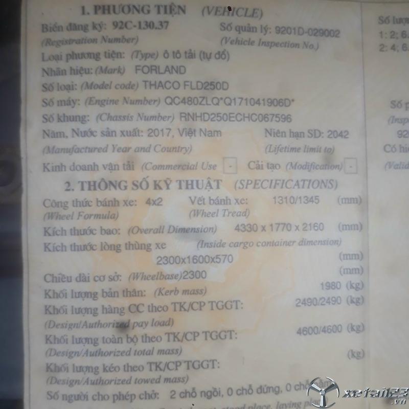 Cần bán xe ben Thaco FLD 2,4 tấn  đời 2017