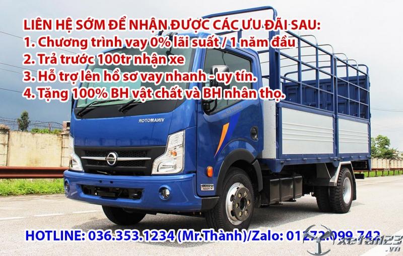Bán xe tải Vinamotor Đồng Vàng 1t9, thùng dài 4m3