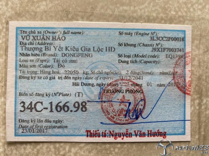 Cần bán xe Dongfeng Hoàng Huy 5 chân sx 2015 , đăng kí năm 2017 thùng mui bạt