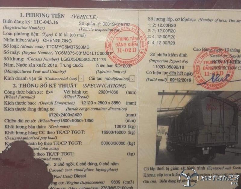 Bán Chenglong 4 chân cũ sản xuất năm 2012 thùng mui bạt giá 650 triệu